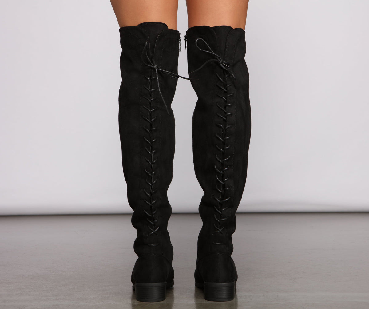 Fab and Chic Faux Suede Lace-Up Boots