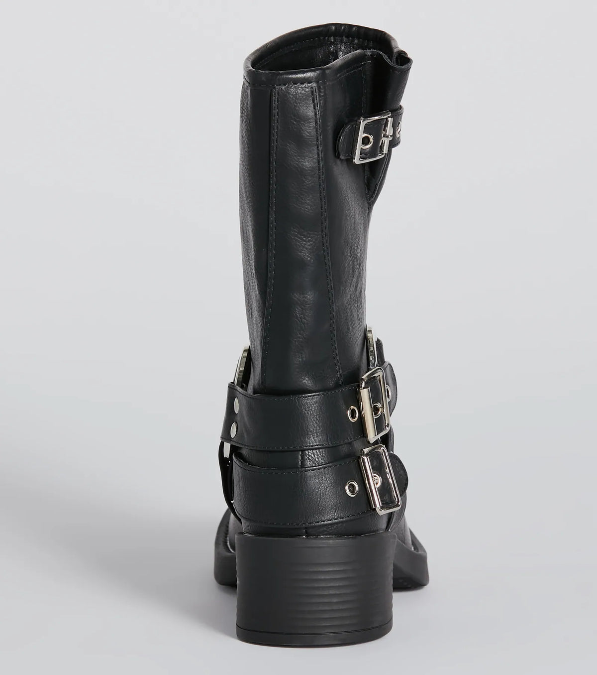 Sleek Deets Strappy Faux Leather Biker Boots