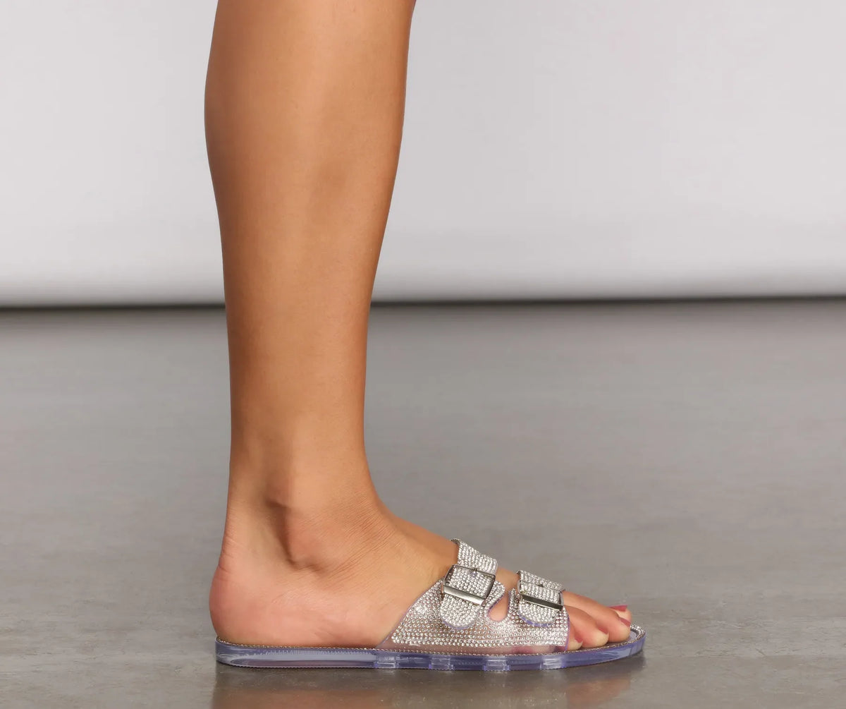 Two Band Rhinestone Jelly Slides