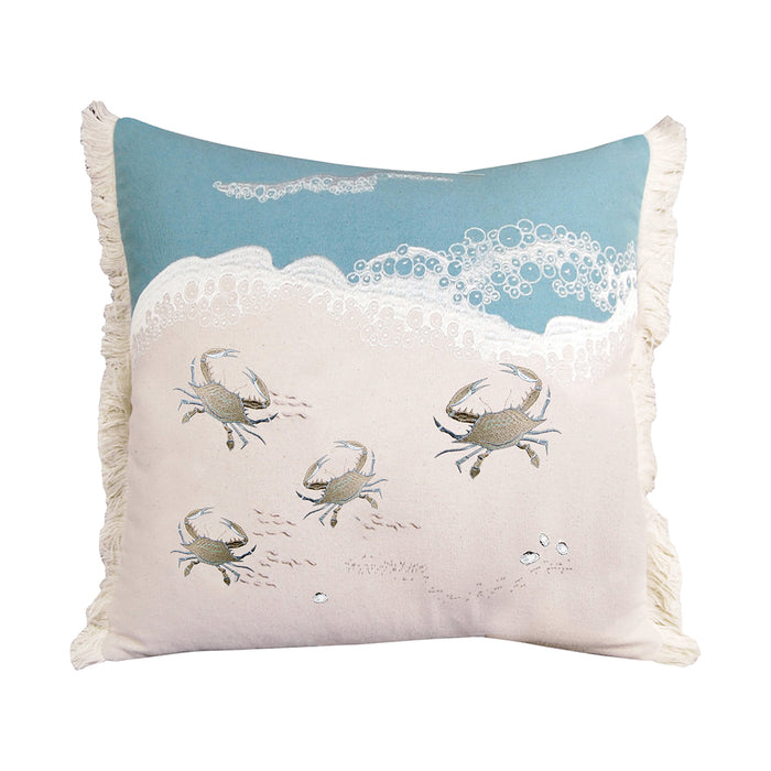 A 20in. x 20in. Crab with Waves Embroidered Indoor Pillow.