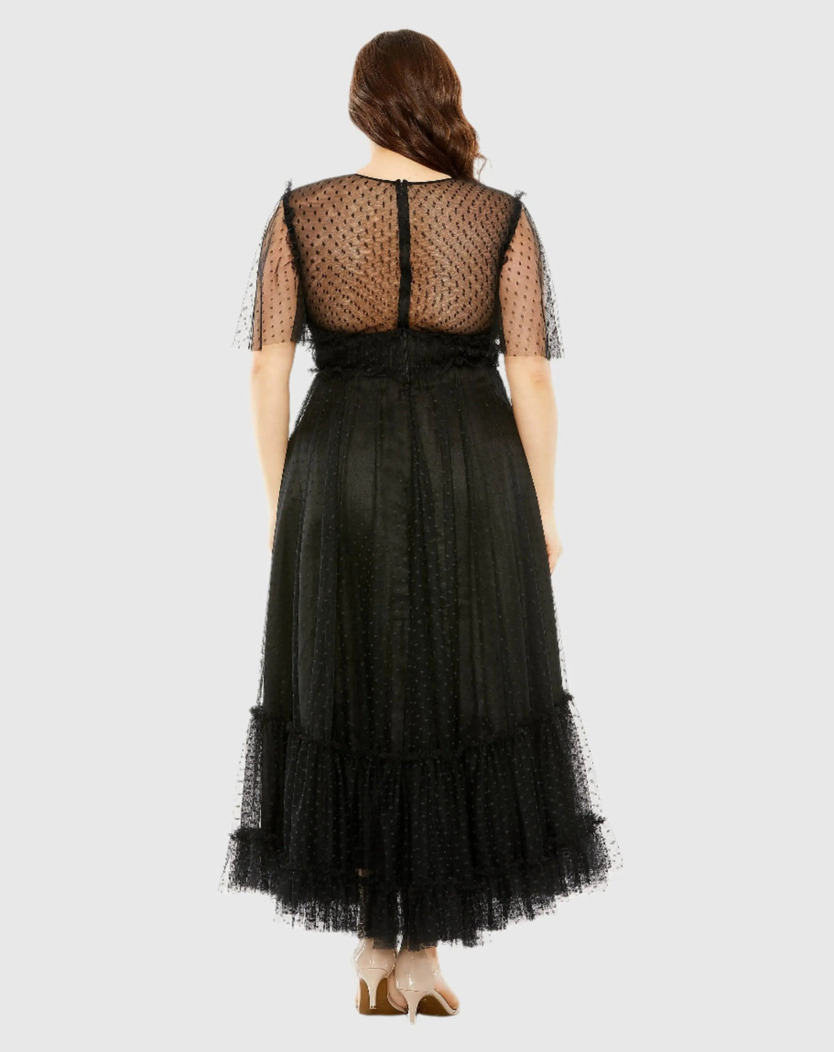Black High Neck Tulle Polka Dot Detail Dress
