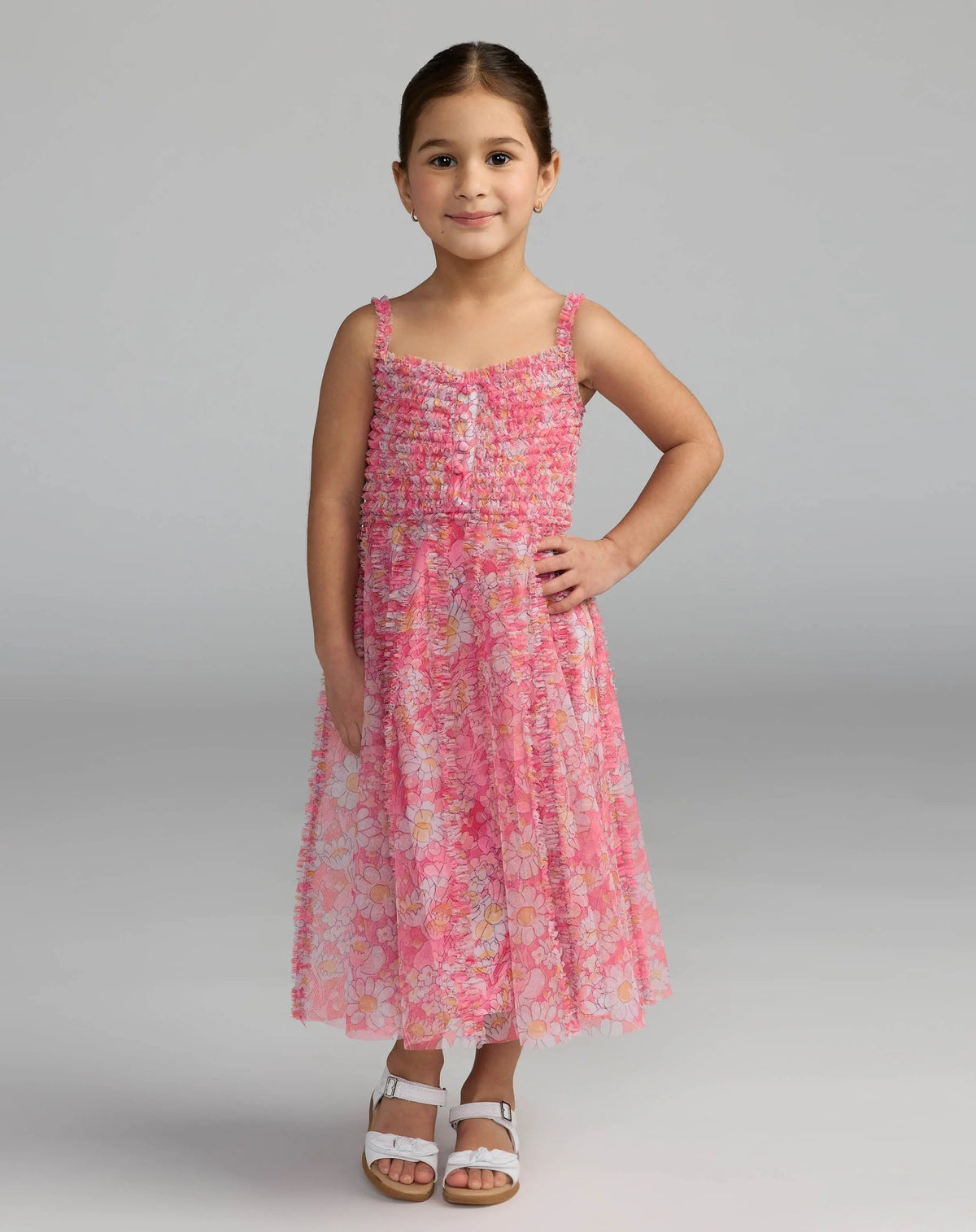 Girls Floral Print Ruffle Mini Dress