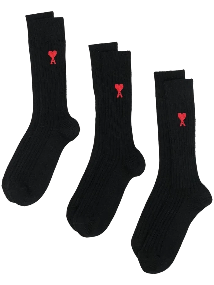 Ami - Chaussettes Hautes Côtelées - Noir-chaussettes-52057