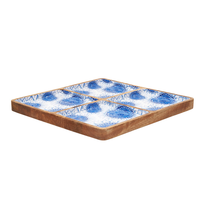 A Blue Harvest Mango Wood Sectional Tray.
