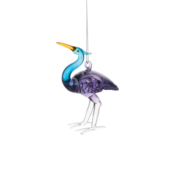 A Blue Heron Blown Glass Ornament.