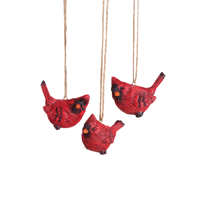 A set of Cardinal Songbird ornaments.