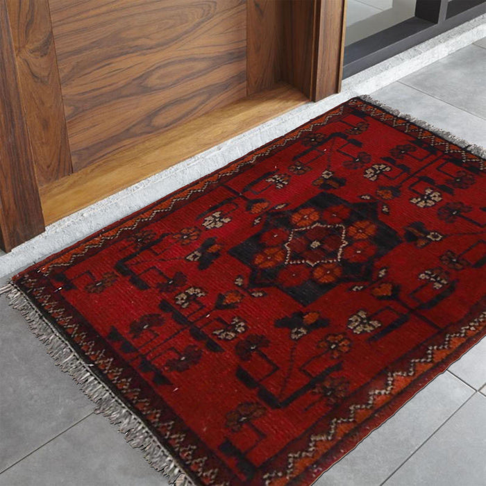 Handmade Wool Doormat Red Floral