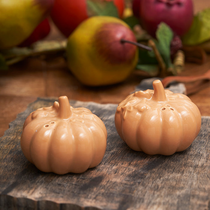 A Harvest Pumpkin Salt & Pepper Shaker Set.