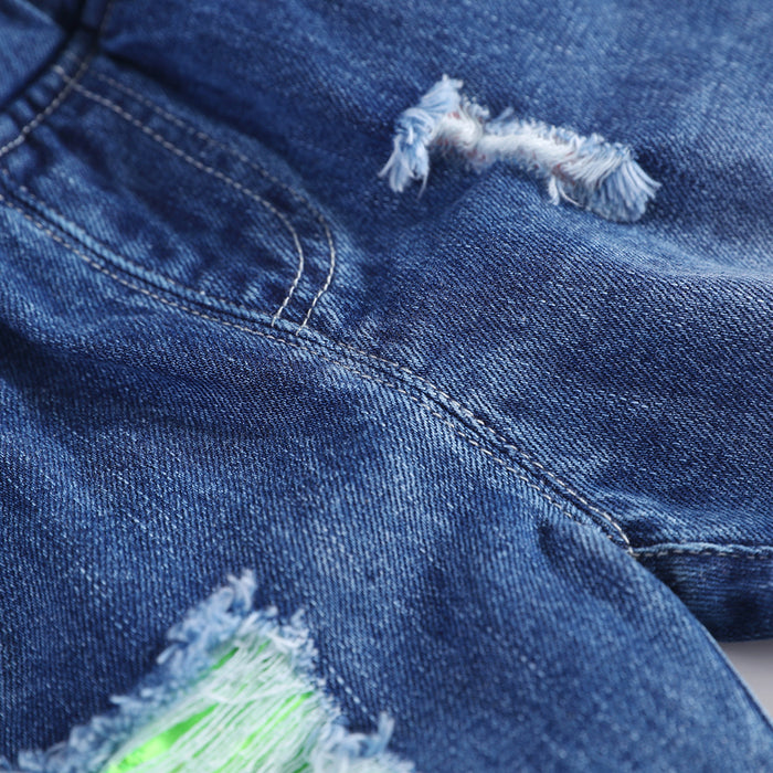 Kids Ripped Jeans Elastic Waist Distressed Denim Pants