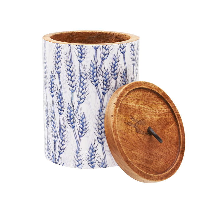 A Medium Blue Harvest Mango Wood Canister.