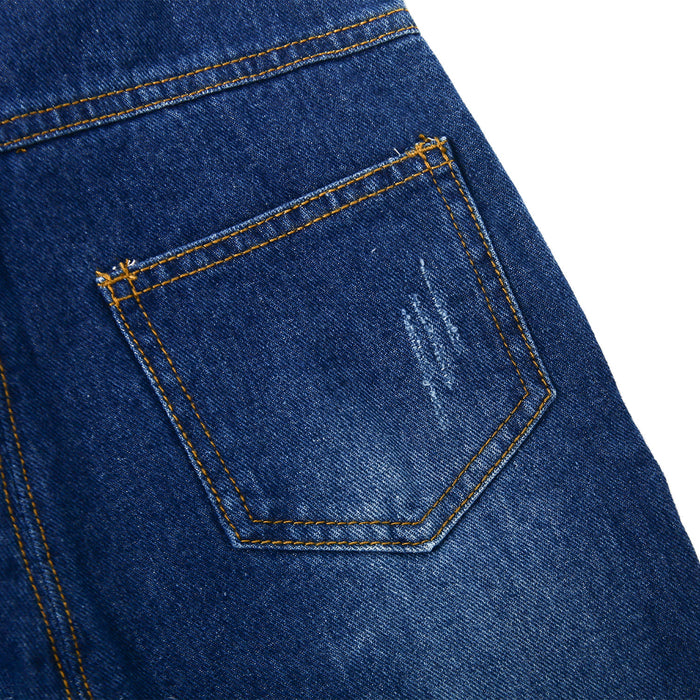 Mettal Buttons Kids Ripped Denim Overalls
