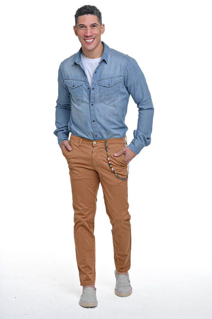 Pantaloni in cotone slim Sonic Raso caramello SS26