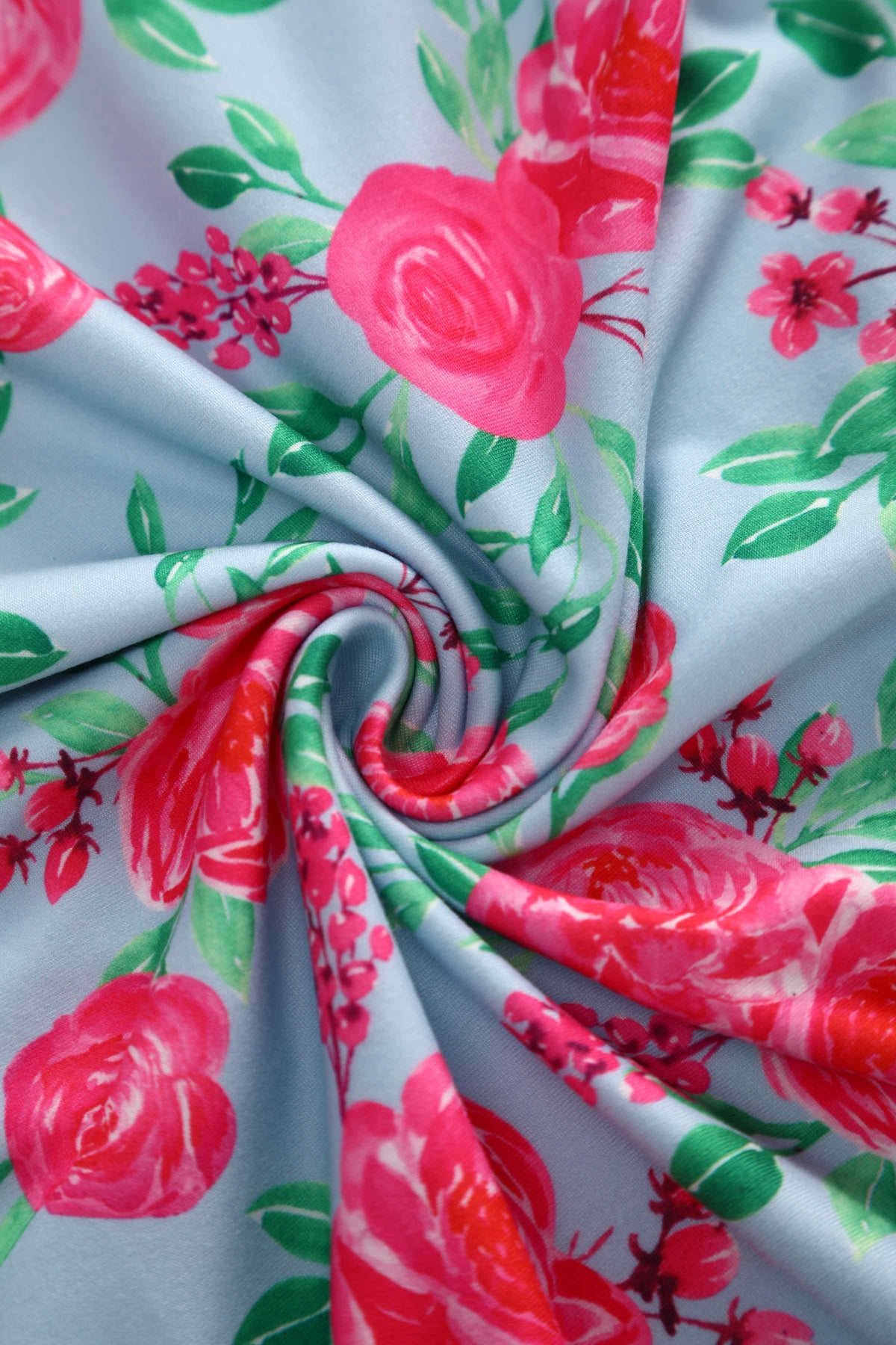 Julia Pink Rose Midi Dress In Baby Blue