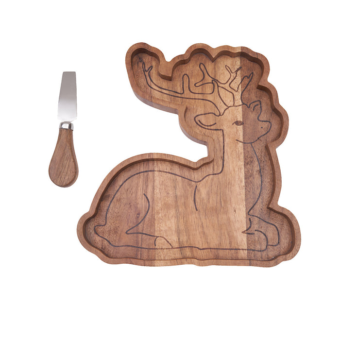 A Reindeer Acacia Wood Serving Board & Spreader Set.