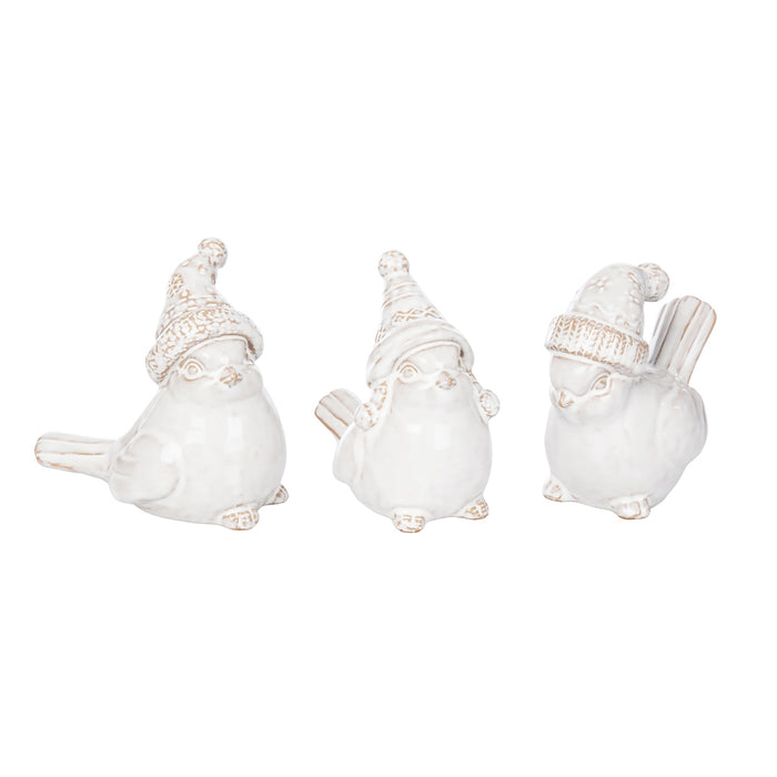 A Shimmer White Birds Figurine, Set of 3.