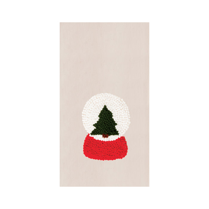 A Snow Globe Tree French Knot Kitchen Towel.