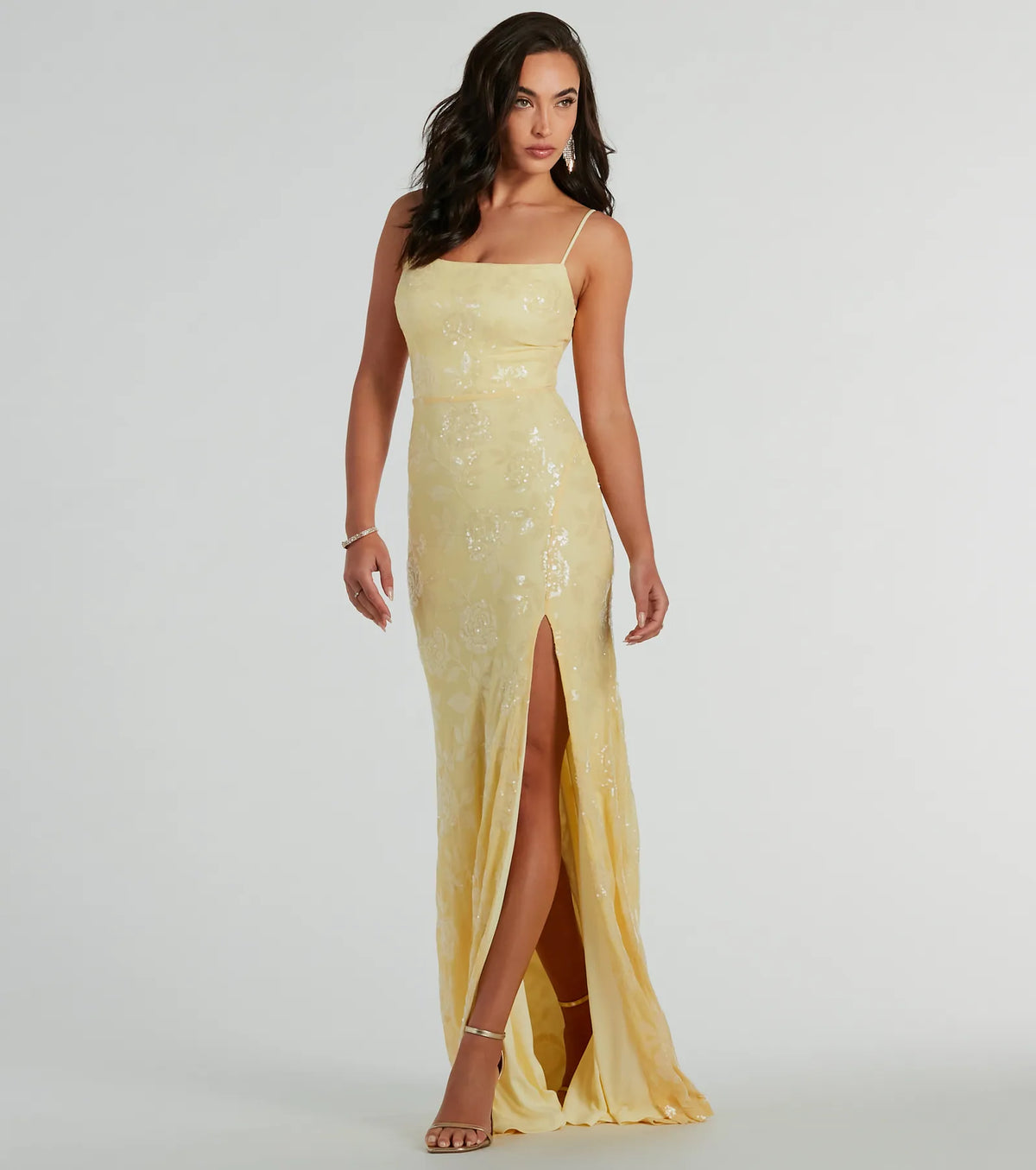 Kimber High Slit Floral Sequin Mermaid Dress