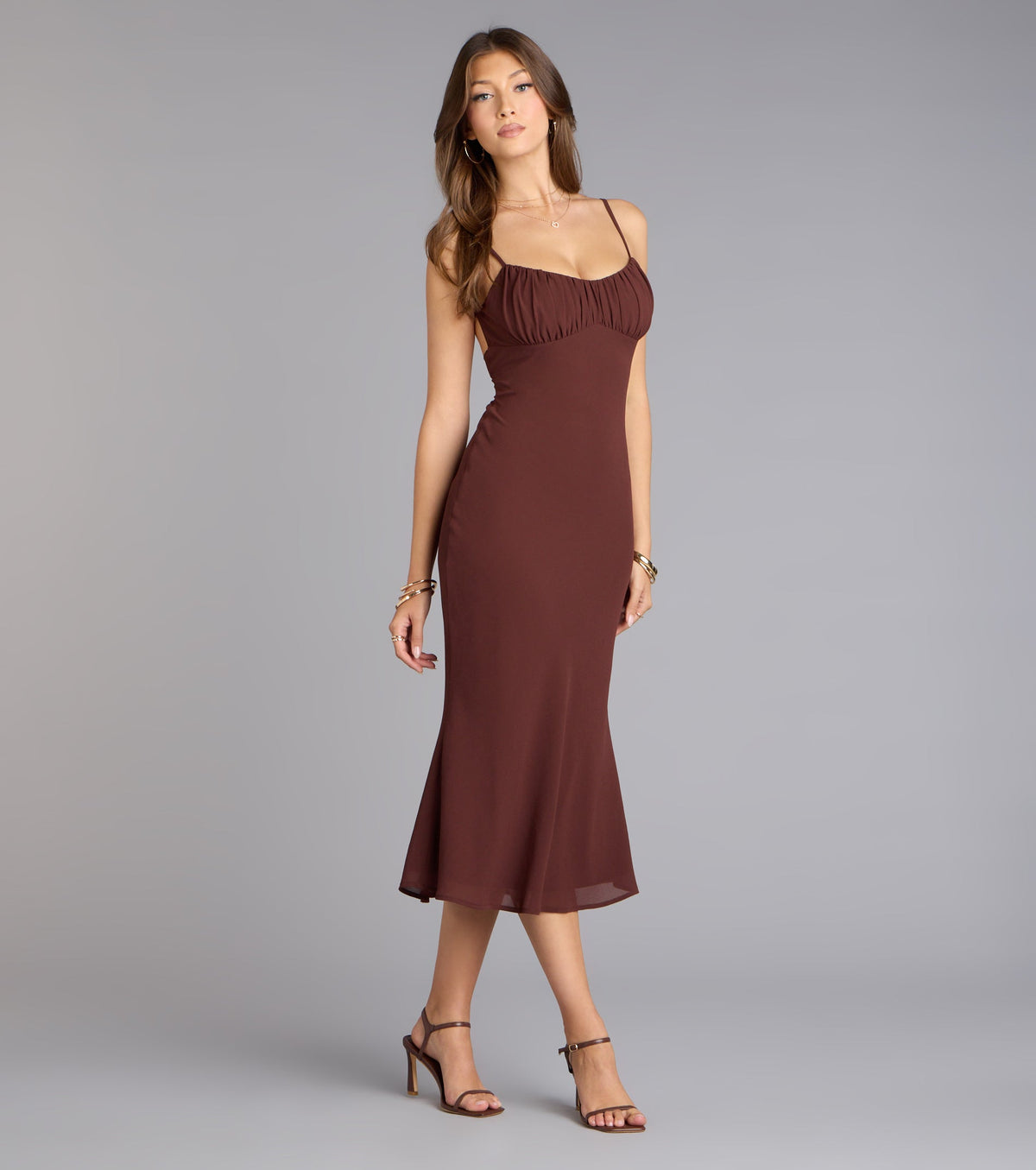Untamed Elegance Chiffon Low Back Midi Dress