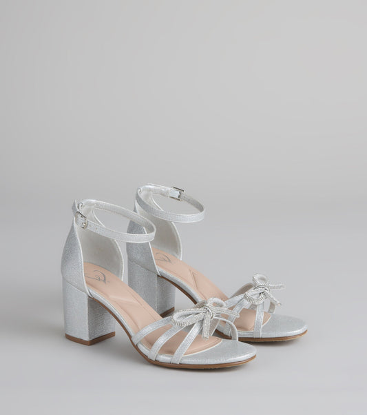 Starlit Glam Rhinestone Bow Glitter Block Heels