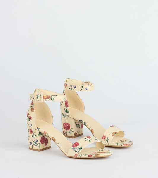 Chic Steps Floral Low Block Heels