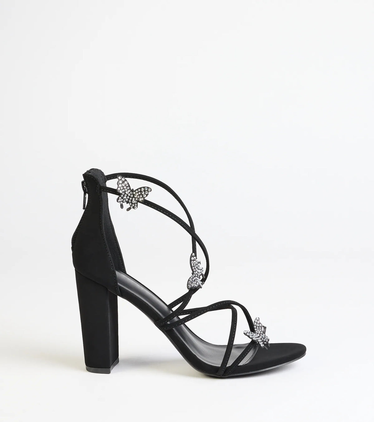 Whimsically Chic Butterfly Rhinestone Block Heels