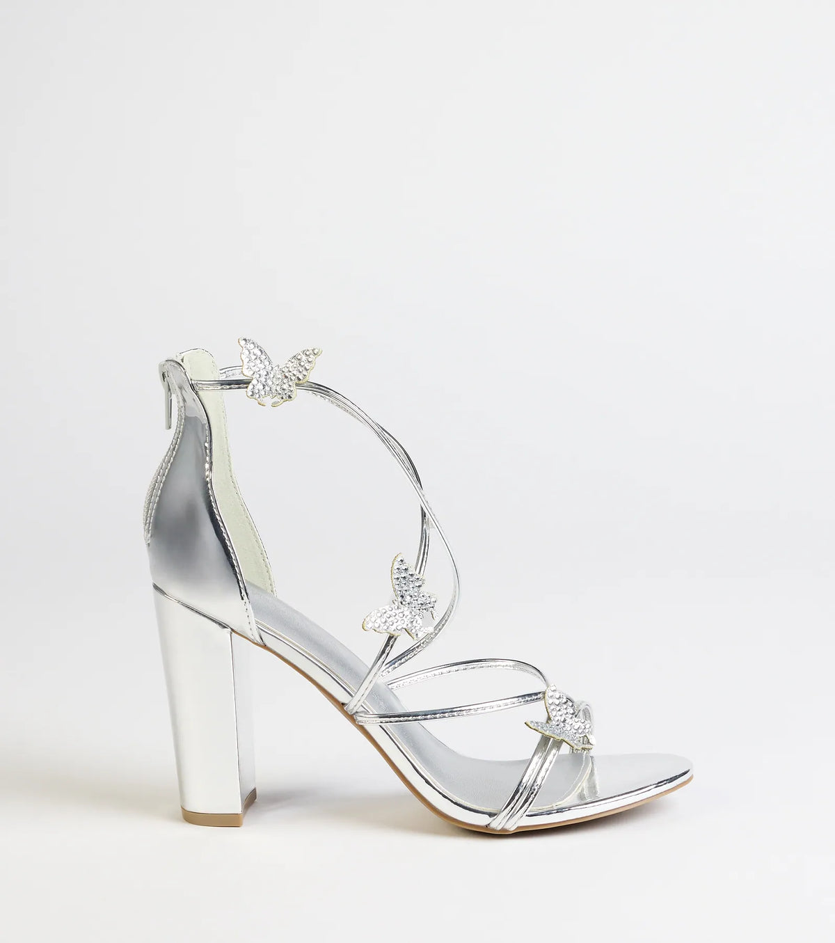 Whimsically Chic Butterfly Rhinestone Block Heels