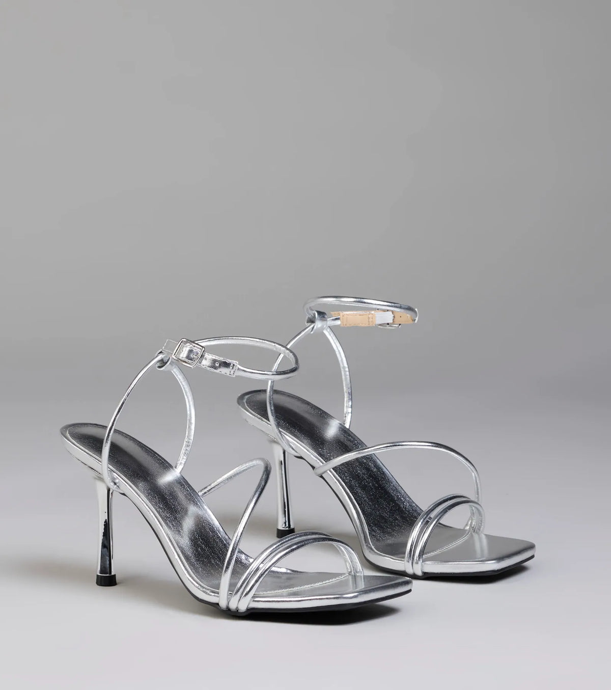 Edgy Elegance Metallic Strappy Stiletto Heels
