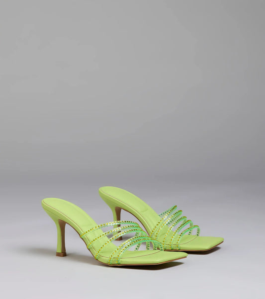 Alluring Strappy Stud Stiletto Mules