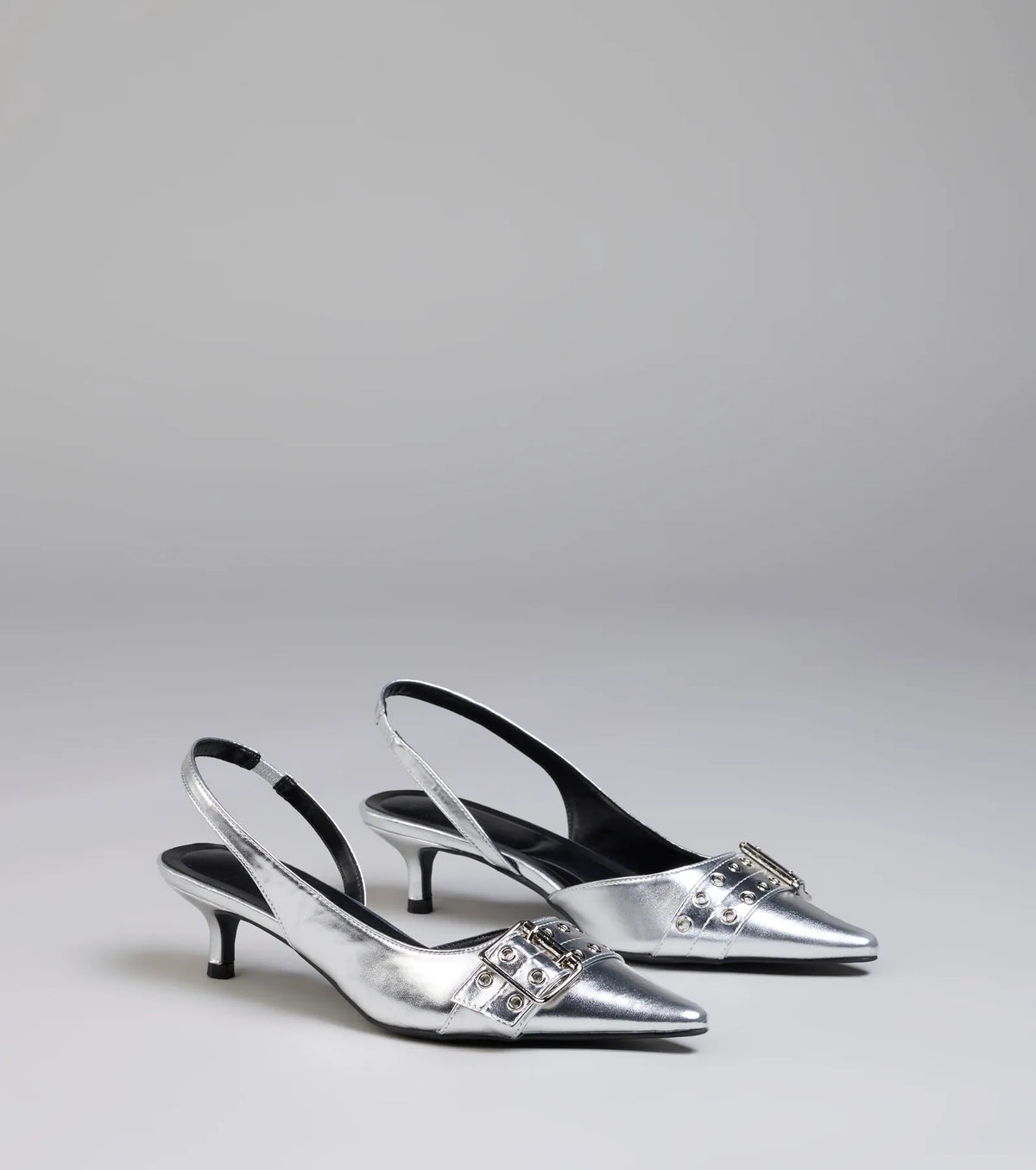 Sleek Trendy Buckle Strap Slingback Kitten Heels