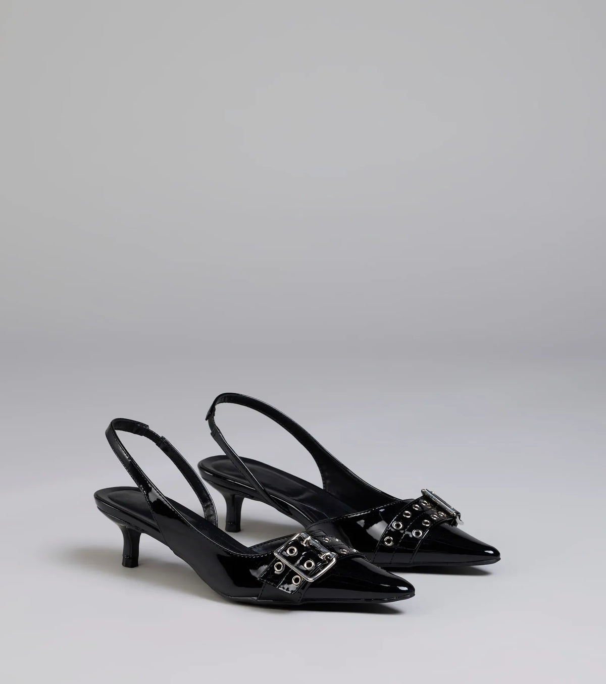 Sleek Trendy Buckle Strap Slingback Kitten Heels