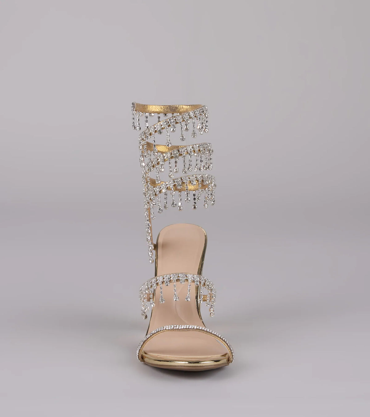 Keep It Gorgeous Rhinestone Spiral Block Heels