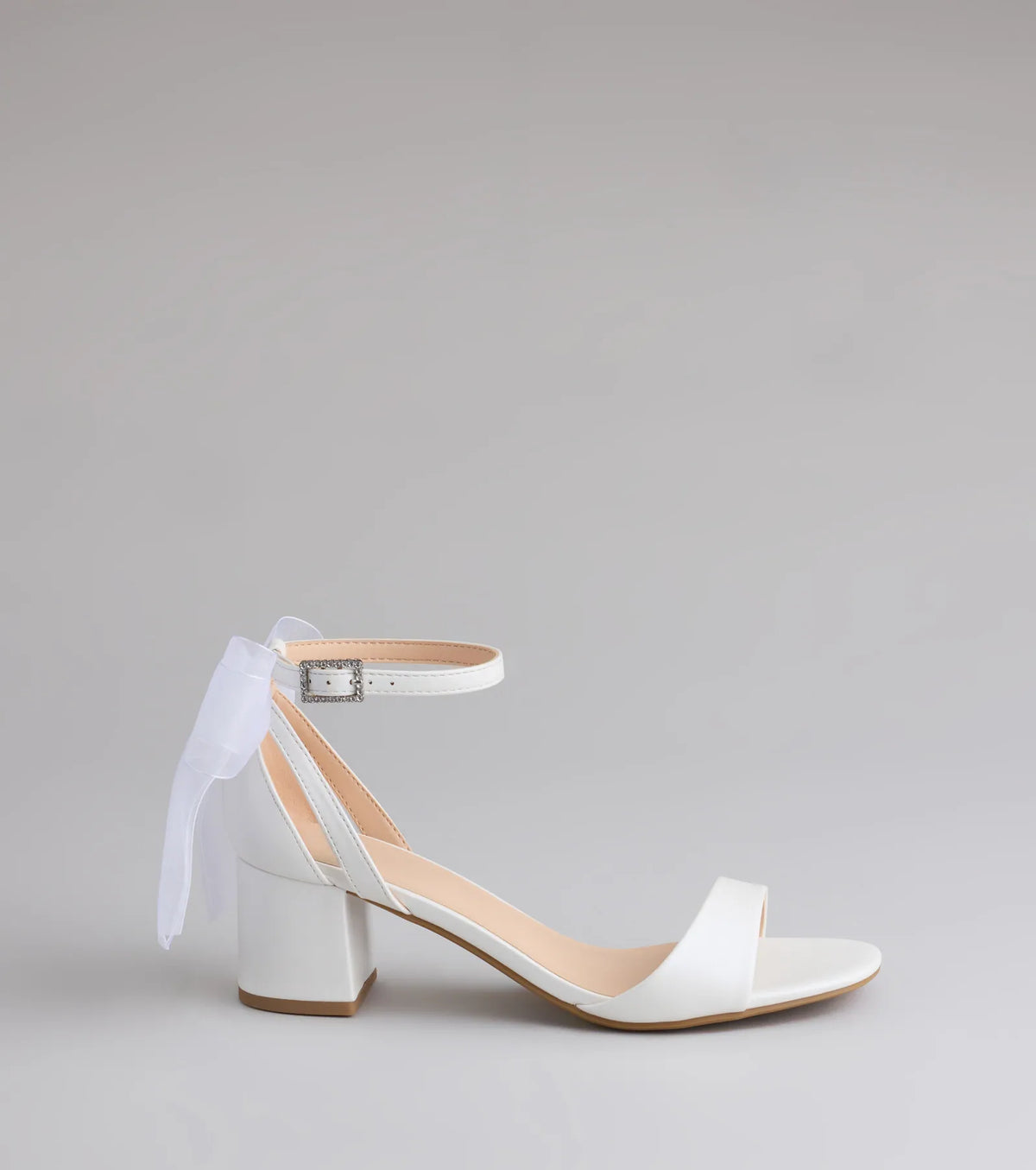 So Pretty Chiffon Bow Satin Block Heels