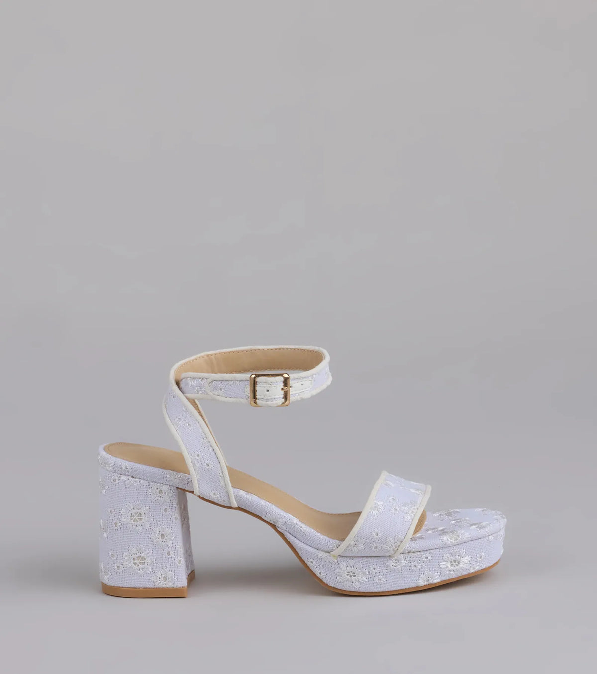 Stroll The Town Eyelet Platform Block Heels