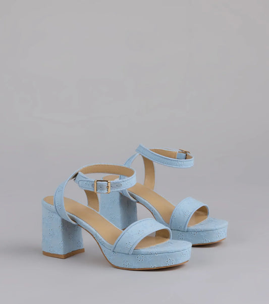 Stroll The Town Eyelet Platform Block Heels