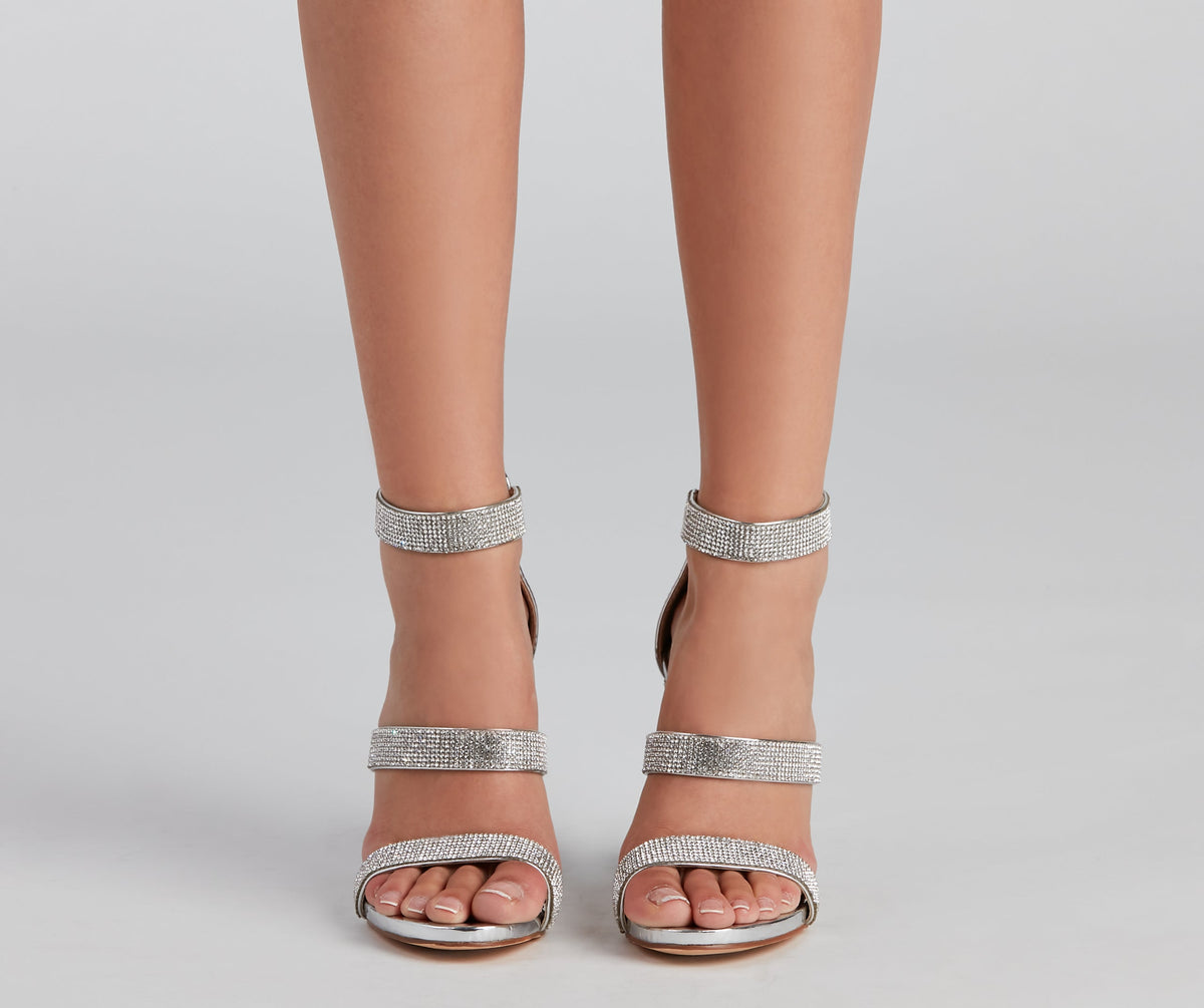 Sparkle Scene Rhinestone Chrome Block Heels