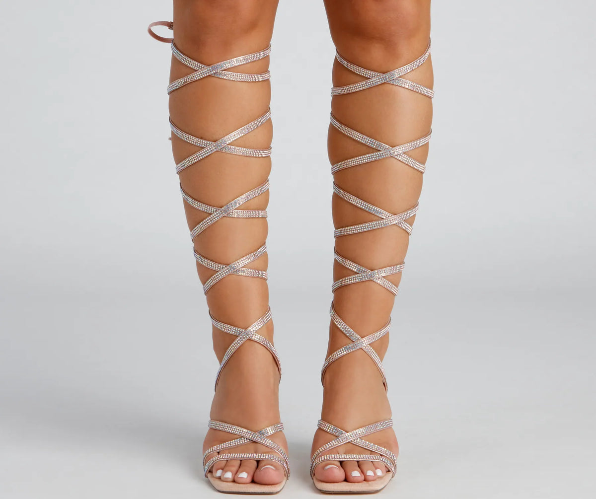 All About Glam Rhinestone Lace-Up Stiletto Heels