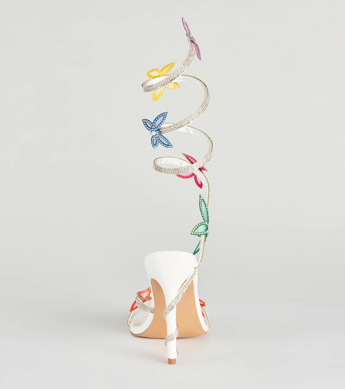 Fly Away Butterfly Applique Spiral Strap Heels