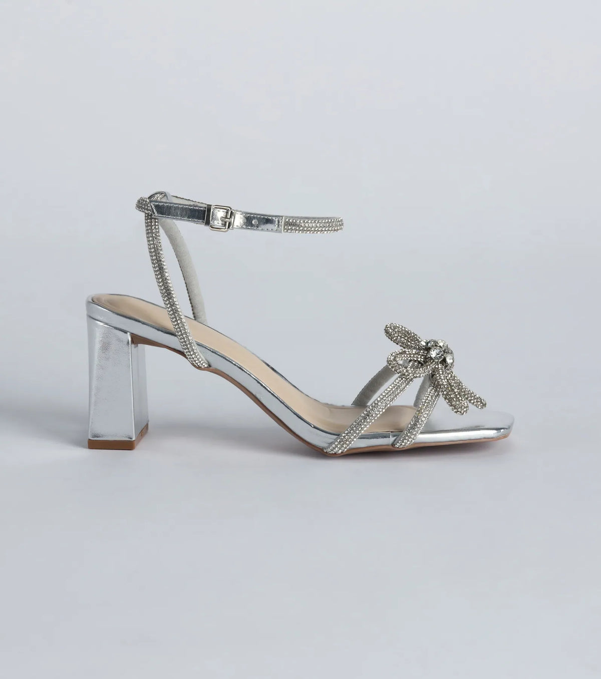 Beauty Bloom Rhinestone Flower Block Heels