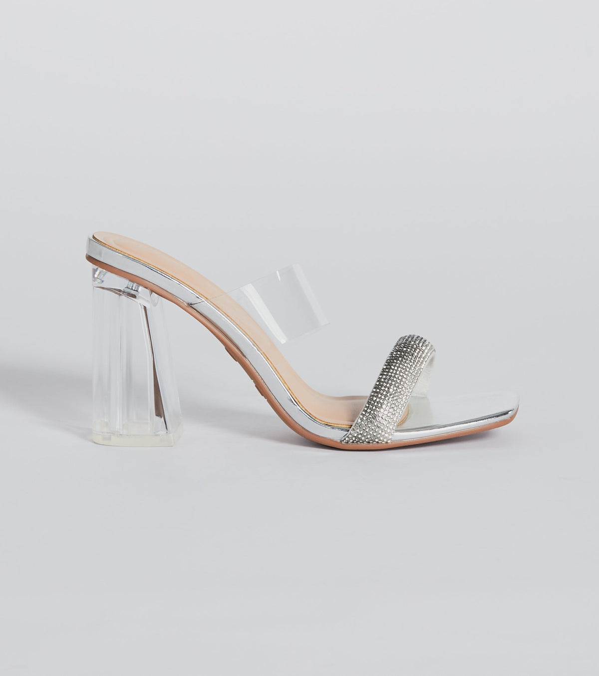 Ombre Effect Rhinestone Lucite Block Heel Mules