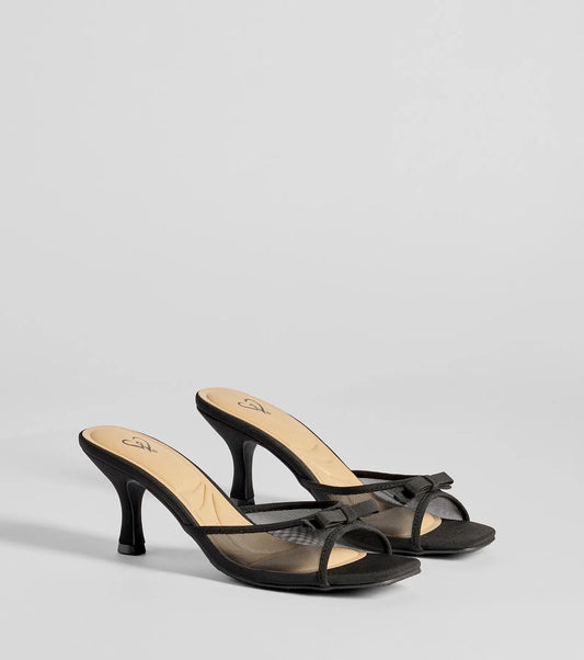 Adorable Bow Mesh Strap Stiletto Mules