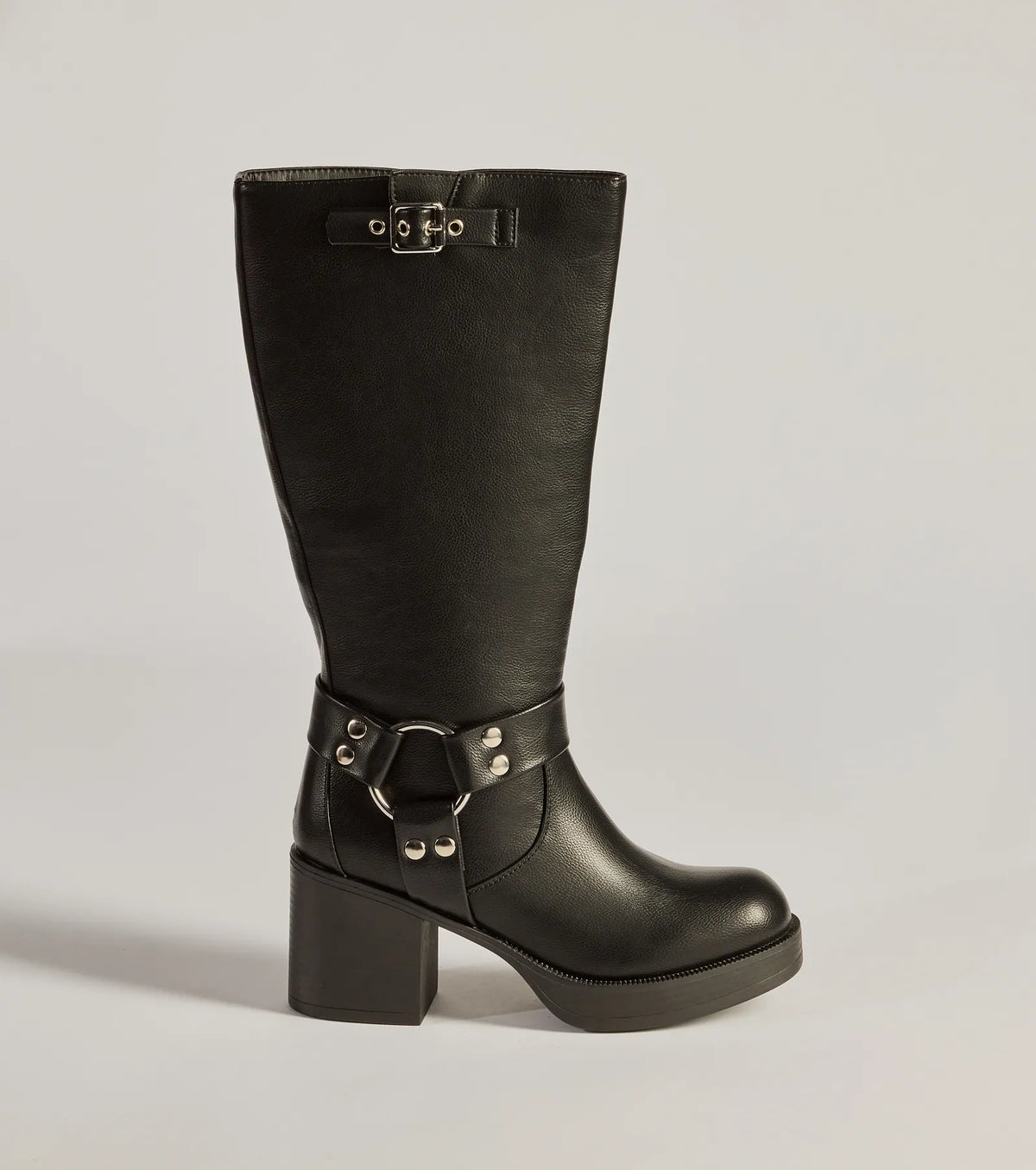 Sleek Strut Under-The-Knee Moto Boots