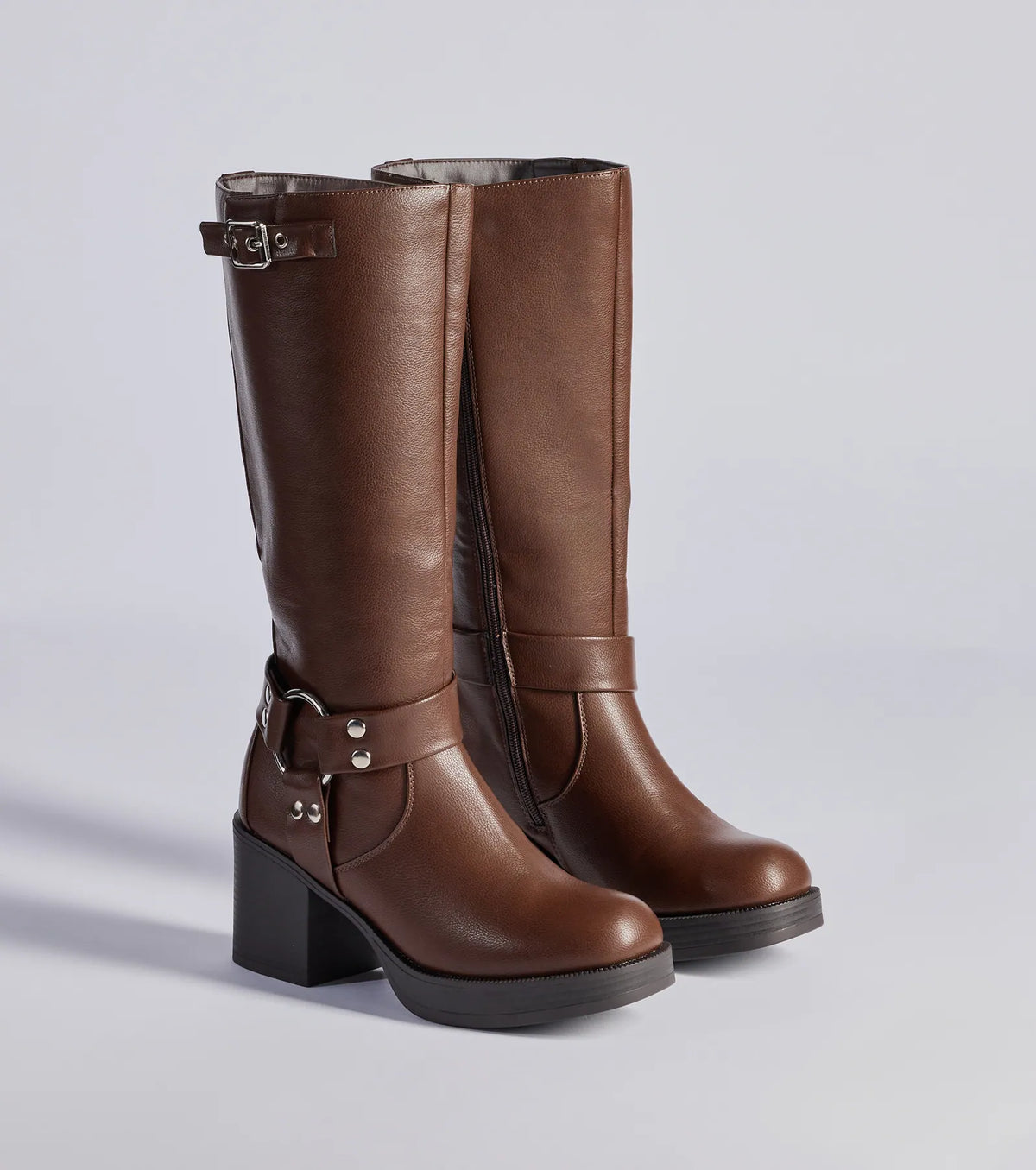 Sleek Strut Under-The-Knee Moto Boots