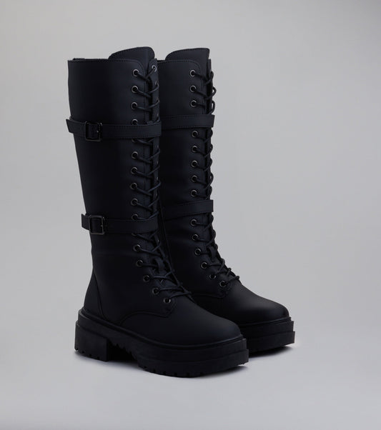 Serve and Slay Under The Knee Combat Boots