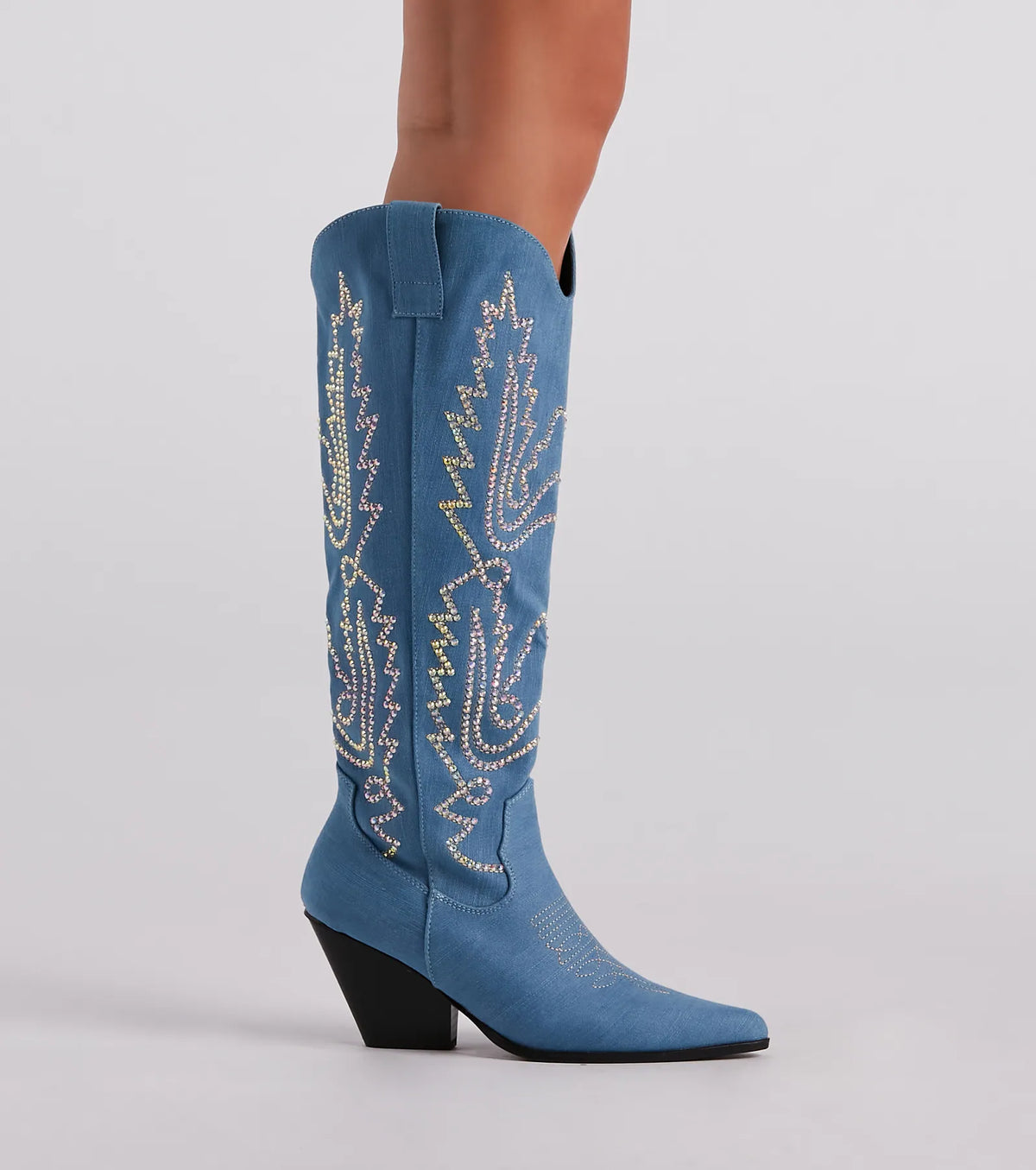 Country Digs Denim Rhinestone Cowboy Boots