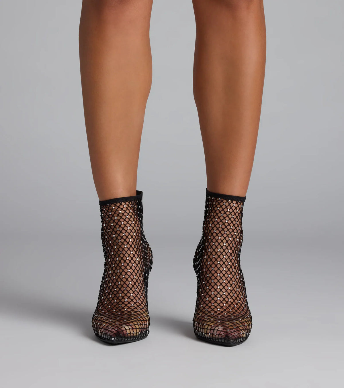 Up To No Good Rhinestone Fishnet Booties