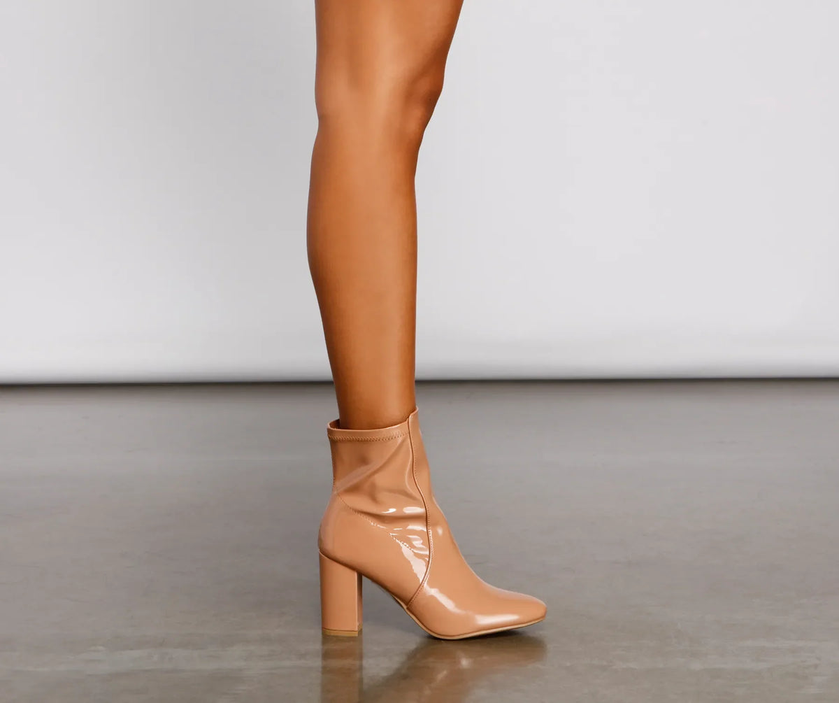 Retro Babe Faux Patent Leather Booties