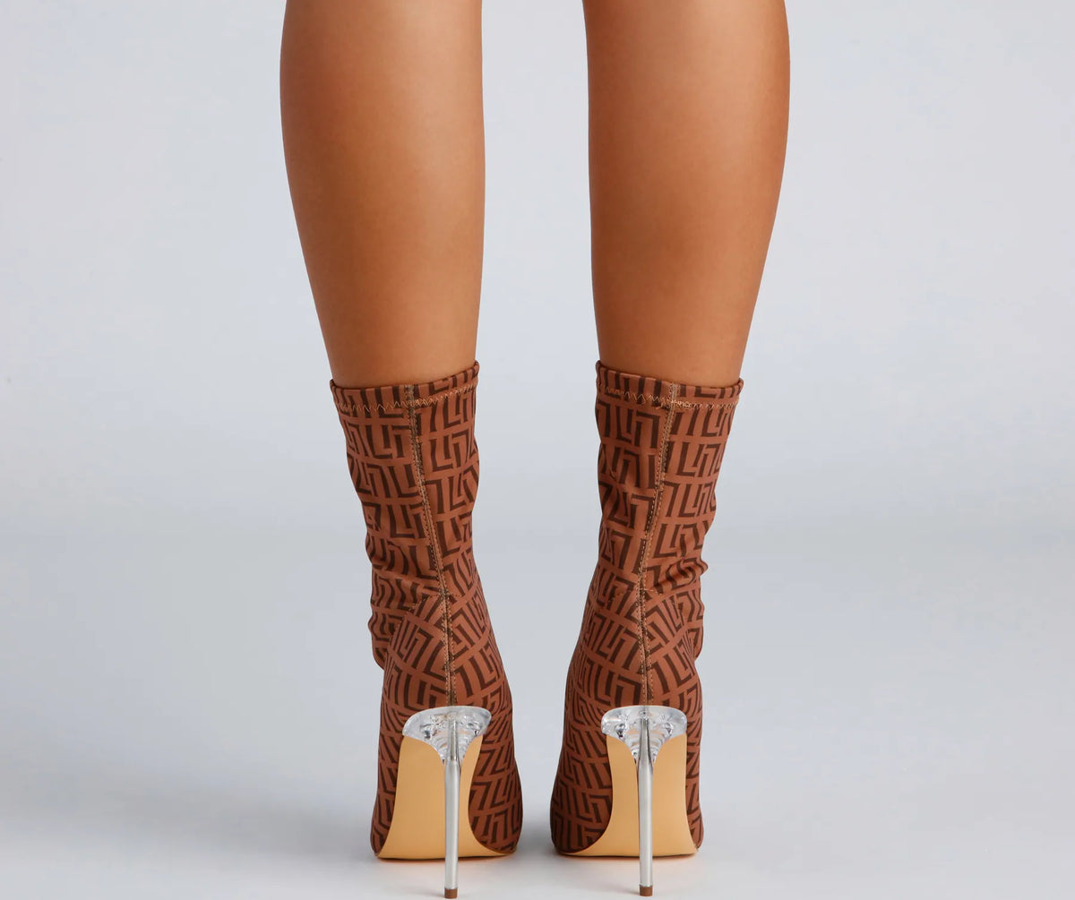 Greek Key Stiletto Booties
