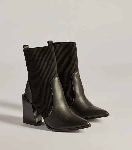 Runway Ready Faux Leather And Knit Ankle Booties