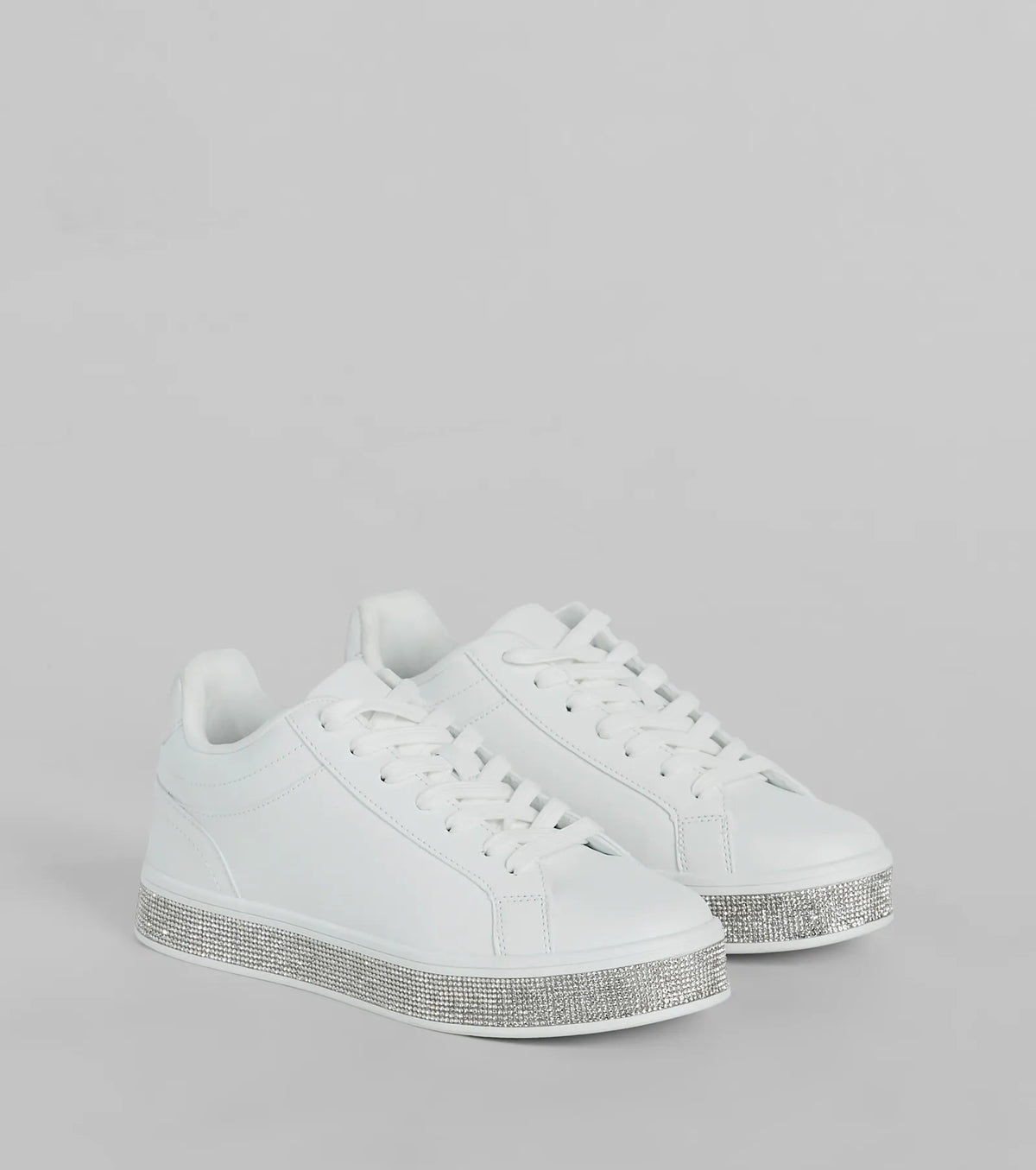 Playful Shimmer Rhinestone Trim Platform Sneakers