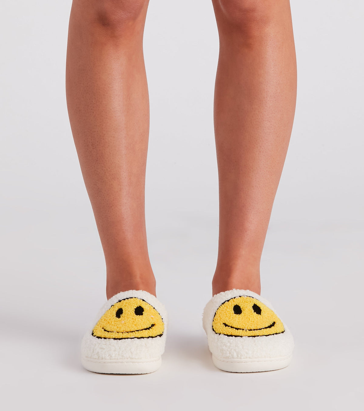 Be Happy Face Faux Sherpa Slippers